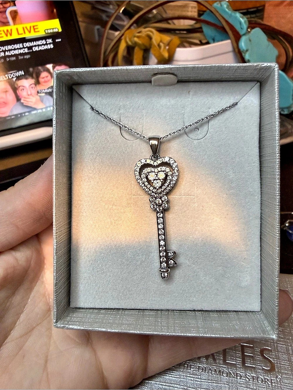 Zales Diamond Heart-Top Key Pendant in Sterling Silver Necklace, Silver